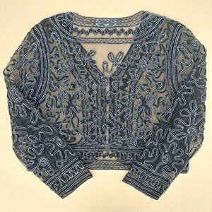 Vintage sheer black cardigan top with black and silver beading…